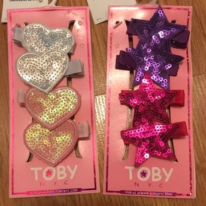 Toby NYC 4 pair barrette hair clips sequin sparkle